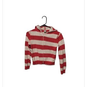 Gap Striped Knit Jacket Size M (7-8) Pink White Hoodie Girls School